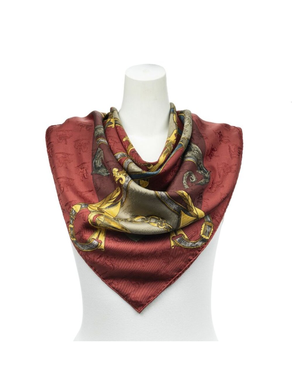 Hermes Scarf Burgundy Yellow Gray Jacquard Silk